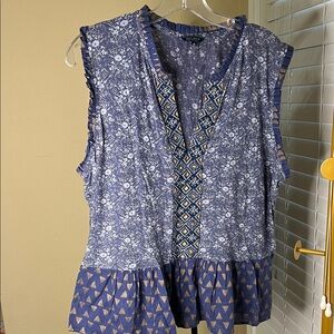 Lucky Brand Blue and Gold Geometric Blouse